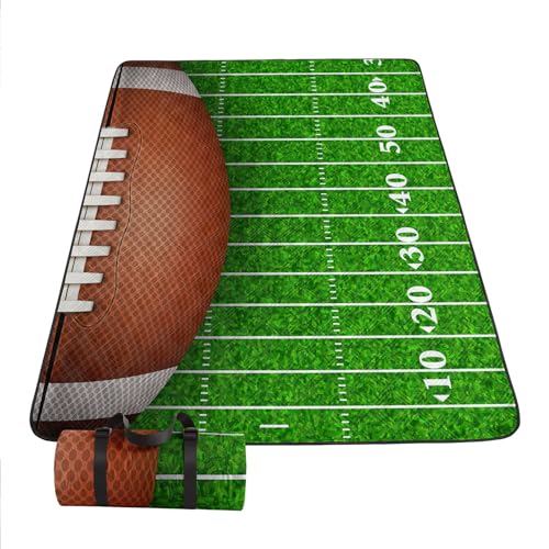 Outdoor Picnic Blanket Portable Ultrasonic Waterproof Picnic Football Green Printed Camping Beach Mat for Sand and Wet Grass Hiking (Football02 S - color: Football02, size: Standard - 59"x78"