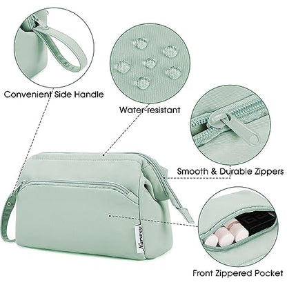Narwey Wide-open Makeup Bag Women Girls, Travel Toiletry Bag for Women Cosmetic Bag Organizer Make up Bag with Compartments Toiletries Medicine Bag (Mint Green) - color: Mint Green