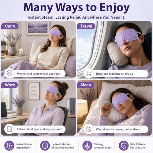 Eye Serenity Steam Eye Mask, Heated Eye Mask, Self Heating Warm Compress for Dry Eyes, Fast Relief for Stye, Puffy Sensitive Eyes, Moist Heat, Relaxation Gifts for Women and Men - Lavender - color: Lavender 15 Pack, size: 15 Eye Masks