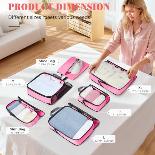 BAGAIL 4 Set/6 Set/8 Set Compression Packing Cubes Travel Accessories Expandable Packing Organizers (Half Mesh, 6-Pink) - color: 6-Pink, style: Half Mesh