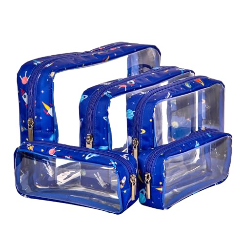 Remobia Hicol TSA Approved 5-Piece Diaper Bag Organizer Pouch Set Clear Waterproof TPU Kids Toiletry Storage Set Travel Packing Clutch Cube Bags for Baby Nursing(Astronaut) - color: Astronaut