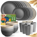 Teivio 32-Piece Kitchen Plastic Wheat Straw Dinnerware Set, Service for 8, Dinner Plates, Dessert Plate, Cereal Bowls, Cups, Unbreakable Colorful Plastic Outdoor Camping Dishes, Gray Stone - color: Gray Stone