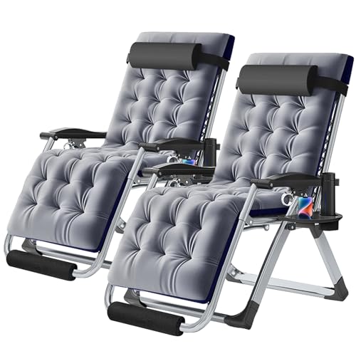 NAIZEA Widened Zero Gravity Chair 29" XL,Oversized Outdoor Lounge Chairs, Folding Reclining Camping Chairs with Cup Holder, Ergonomic Patio Lawn Chair for Balcony Beach Deck Yard - color: Ash Gray Widened, style: Zero Gravity Chair 2 Pack
