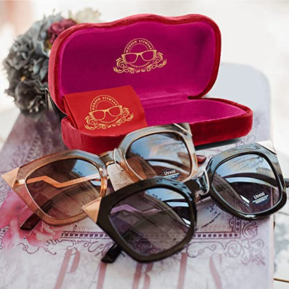 Hard Shell Glasses Case w/Cloth,Velvet Reading Glass, Eyeglass Case, Lightweight, Crush-Resistant, Men & Women - color: Red Velvet, size: Large