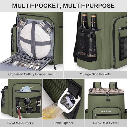 Hulongo Cooler Backpack, 30L Insulated Leakproof Soft Cooler Bag for 52 Cans, Lightweight Backpack for Beach, Picnic, Camping, Hiking, Fishing and Travel - color: Army Green