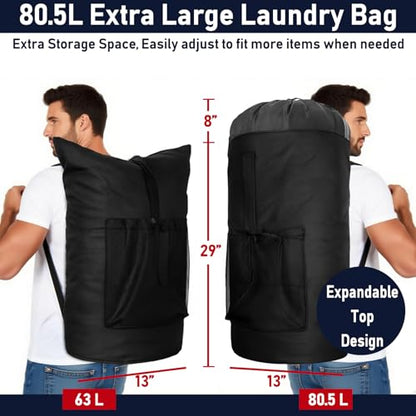 Laundry Bag Backpack Extra Large Travel Laundry Bags with Shoulder Straps Durable Polyster Clothes Hamper Bag for College Laundromat Apartment - color: Black, size: Extra Large