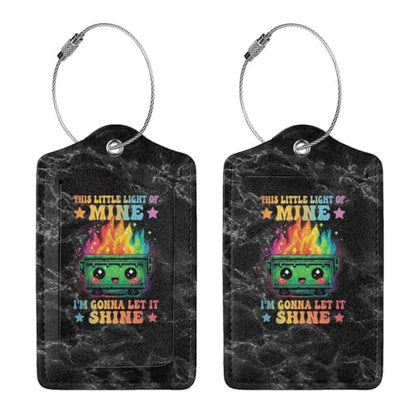 This Little Light of Mine Dumpster Fire Set of 2 Durable Leather Luggage Tags Stylish Travel Gear Men Women