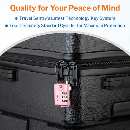 Forge TSA Approved Cable Luggage Locks, 2 Pink Locks, Re-settable Combination with Alloy Body - color: Pink 2 Locks