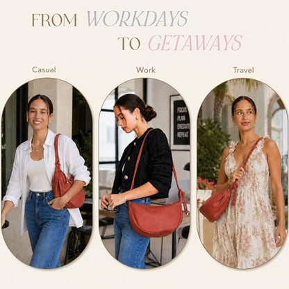 Mali&Lili Hobo Shoulder Bag for Women, Aria Convertible Crossbody Bags for Women, Vegan Leather purses, Shoulder Handbags - color: Cognac