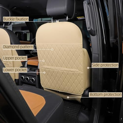 TAIKOO Seat Back Protector,Shields Seat Backs from Kicks and Adds Storage | kick mats back seat protector easy to install and clean, well-crafted, sturdy, durable and stylish.2 Pack - color: Style A-Beige