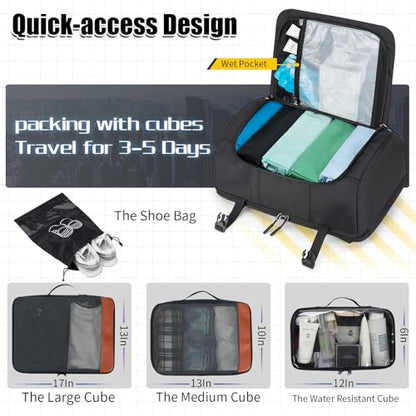 42L Travel Backpack with 4 Packing Cubes, TSA Friendly Flight Approved Carry-On Bag, Water-Resistant Weekender Business Backpack for Men Women, Fits 17.3" Laptop - color: Black
