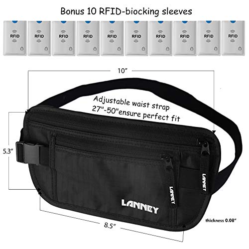 Money Belt for Travel Women and Men Slim Hidden Travel Wallet with RFID Blocking - color: Black