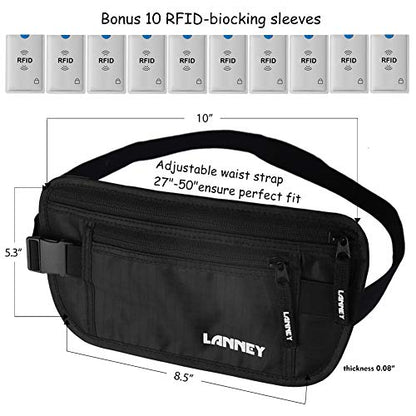 Money Belt for Travel Women and Men Slim Hidden Travel Wallet with RFID Blocking - color: Black
