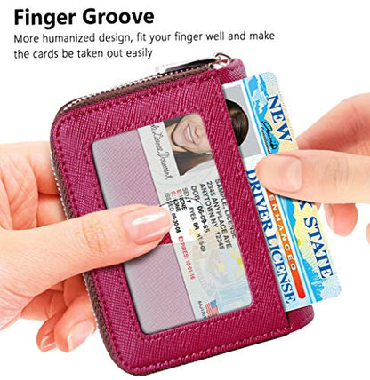FurArt Zipper Wallet Women, RFID Blocking Credit Card Wallet, Business Card Holder, Compact Size KeyChain Wallet - color: Burgundy