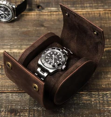 Leather Single Watch Case,Genuine Leather Watch Roll Travel Case for Storage Organizer Display (1 Slot) - size: 1slot
