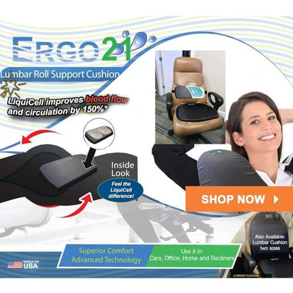ERGO21 Neck & Back Support Lumbar Roll Made of Liquid Filled Membranes | Chair Back Support at Home, Office Chairs, Bed | Relief from Lower Back Pain, Neck Pain| Size, (16”W x 10”x 2”) - size: Lumbar Roll - 16" x 10" x 2"