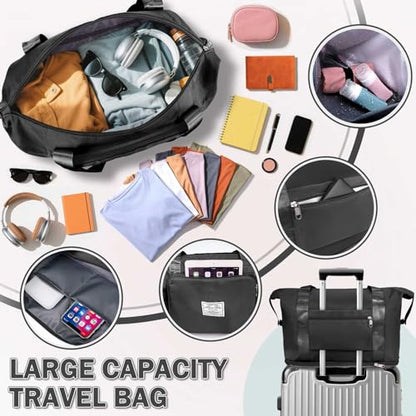 Ranslen Large Capacity Folding Travel Bag,Expansion Travel Duffel Bag with Dry and Wet Separation Portable Travel Duffel Bag - color: Black