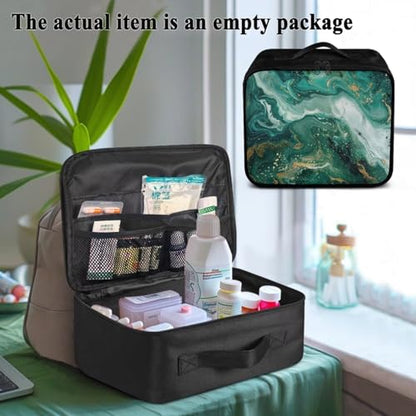 Empty First Aid Bag Green Marble Print Hummingbird Floral First Responder Case for Emergency Teams and Family Use Includes Modular Inserts Wear Resistant Zippers Breathable Back Panel - color: Green Marble Print