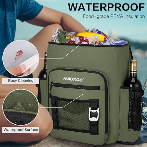 Hulongo Cooler Backpack, 30L Insulated Leakproof Soft Cooler Bag for 52 Cans, Lightweight Backpack for Beach, Picnic, Camping, Hiking, Fishing and Travel - color: Army Green