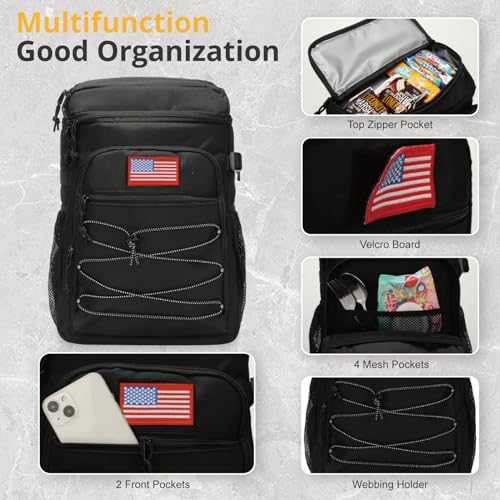 25L Backpack Cooler Keep All Drink Cold for Long Periods of Time Cooler Backpack Insulated Waterproof Portable High Durability Small Cooler Backpack with Compartment for Hiking Camping Beach - color: Black