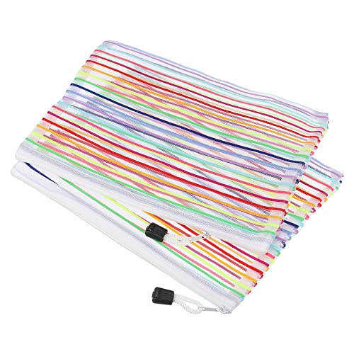 MECCANIXITY Mesh Zipper Pouches, A5 Colorful Pencil Case Document File Bags Storage Organizer for Office Supply Travel Accessory, White Pack of 6 - color: White