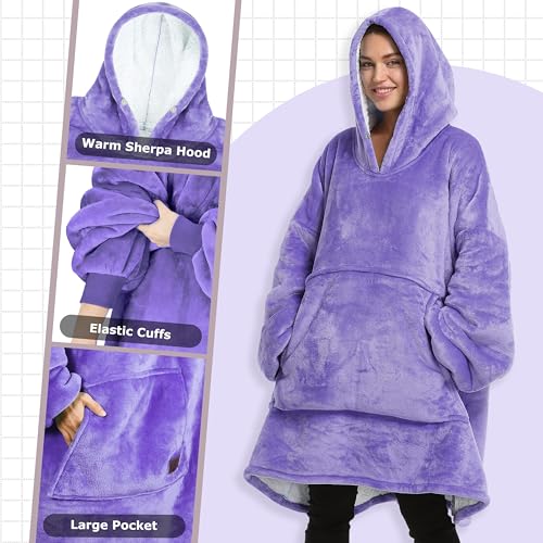 Catalonia Oversized Blanket Hoodie Sweatshirt, Wearable Sherpa Blanket Pullover, Gift for Her - color: Purple