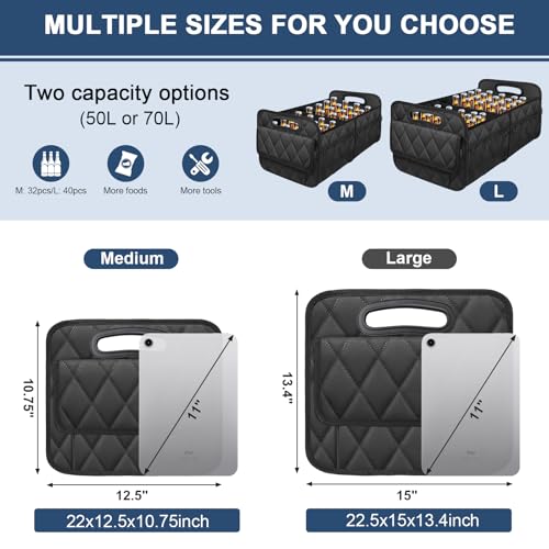 Deosk Car Trunk Organizer for SUV, Car Organizers and Storage with Reinforced Handles, Car Accessories for Women/Men 50LWaterproof Polyester Trunk Organizer, Black - color: Black, size: Medium