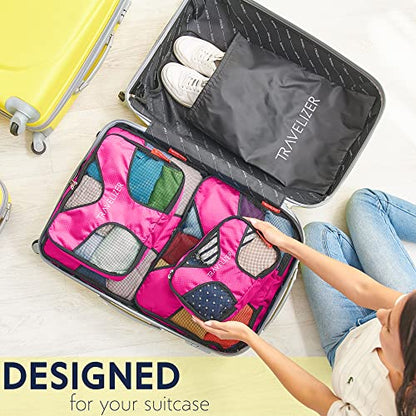 Travel Packing Cubes 5 pcs Luggage Organizer Set for Bag & Suitcase - color: Fuchsia