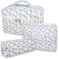 Gosect Makeup Bag Set, Quilted Makeup Bag, Large Floral Cosmetic Bag for Women, Cute Cotton Makeup Bags, Flower Travel Toiletry Organizer Bag (Blue Peacock Flower) - color: Blue Peacock Flower