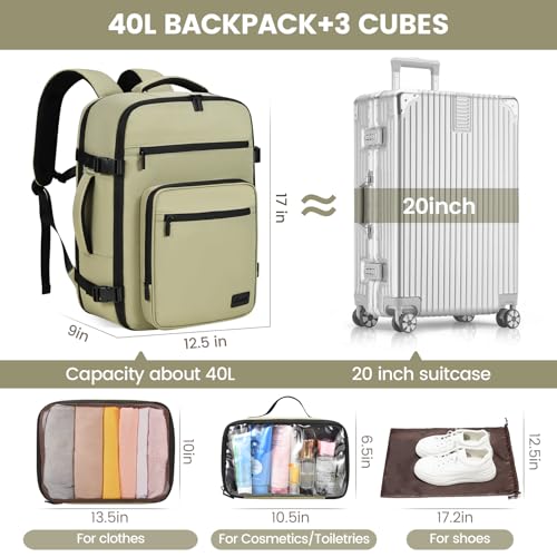LOVEVOOK Travel Backpack For Women,40L Carry On Backpack Flight Approved,TSA Personal Item Travel Bag Fits 17 Inch Laptop,Weekender Overnight Daypack with Toiletry Bag and Cube,White Light-brown - color: Green, size: 17.3 Inch-40L-4Pcs