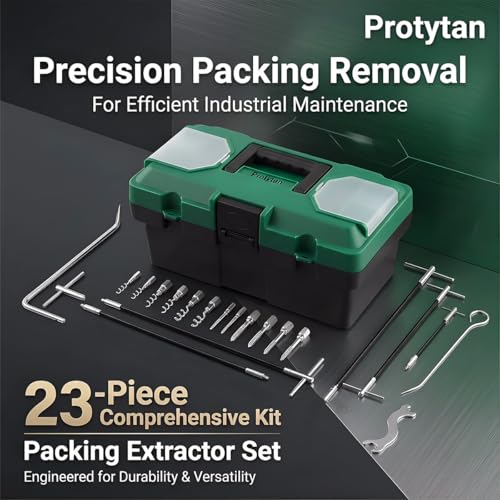 23PCS Packing Extractor Kit, Pump & Valve Packing Removal Tool Set with Flexible Shaft Handles, Corkscrew & Screw Tips,Stainless Steel Packing Puller Hooks, Packing Removal Kit with Toolbox