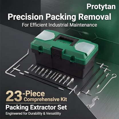 23PCS Packing Extractor Kit, Pump & Valve Packing Removal Tool Set with Flexible Shaft Handles, Corkscrew & Screw Tips,Stainless Steel Packing Puller Hooks, Packing Removal Kit with Toolbox