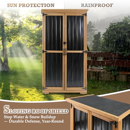 Outdoor Storage Cabinet Waterproof with Shelves, Small Storage Shed, Vertical Tall Patio Backyard Garden Storage Cabinet Tool Organizer for Outside - size: 32"L x 16"W x 66"H