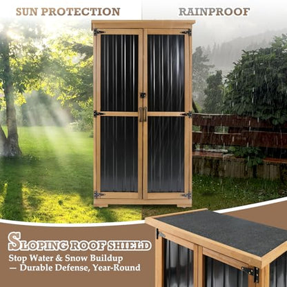 Outdoor Storage Cabinet Waterproof with Shelves, Small Storage Shed, Vertical Tall Patio Backyard Garden Storage Cabinet Tool Organizer for Outside - size: 32"L x 16"W x 66"H