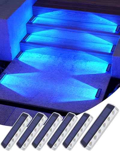 DetarZinLED Blue Solar Lights for Outside,6 Pack Solar Deck Lights Outdoor Waterproof LED,Blue Step Light for Outside,Dock Light Solar Powered Waterproof for Deck,Steps,Dock,Driveway,Stair,Path - color: Blue, size: 6 Pack