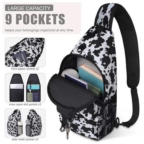 Pritent Crossbody Bags for Women Men Trendy Sling Bag Backpack Casual Chest Bag with Convertible Shoulder Strap - color: Cowprint, size: Medium