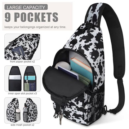 Pritent Crossbody Bags for Women Men Trendy Sling Bag Backpack Casual Chest Bag with Convertible Shoulder Strap - color: Cowprint, size: Medium