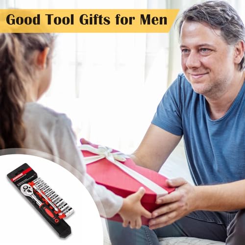 Egofine 12pcs 1/4 Inch Mini Ratchet Socket Wrench Set, Drive Socket Set with 10 Sockets (4-13mm) and 2 Way Quick Released Ratchet Handle and Extension Bar - size: 1/4, style: 12PC Standard Socket Set