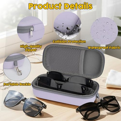 Double Eyeglasses Case,Hard Shell Glasses Case Travel Sunglasses Organizer with Adjustable Slot & Clip for Men Women - color: Purple