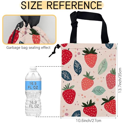 Cartoon Strawberry Car Garbage Bag, Small Car Trash Bag Hanging,Drawstring Car Garbage Bag with Adjustable Buckle for Car Back Seat,SUVs,Camping,Road Trips - color: Cartoon Strawberry