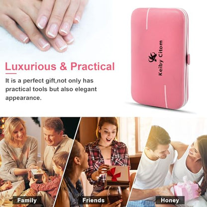 Manicure Set, Travel Mini Nail Clippers Kit Pedicure Care Tools, 10pcs Stainless Steel Grooming kit (Pink Purple) - color: Pink Purple