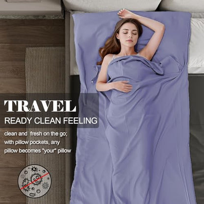 Sleeping Bag Liner,Travel Sheet & Adult Sleep Sack, Camping Sheets Travel Sleep Sack for Backpacking,Hotels & Hostels -Lightweight Single &Double Travel Sheet Camping Sheets - color: Single Lavender