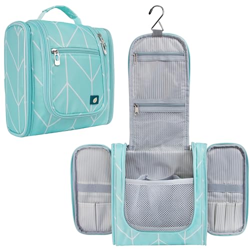 PAVILIA Toiletry Bag Travel Bag for Women Men, Hanging Cosmetic Organizer, Water Resistant Makeup Bag for Accessories Toiletries, Large Travel Essentials Kit (Teal Chevron) - color: Teal Chevron, size: Standard (9x4x9)