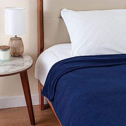 Berkshire Blanket Microfleece Queen Size Bed Blanket Navy, Lightweight Soft Breathable Plush Micro Fleece Blanket for Bed Couch Sofa, 90x90 Inches - color: Navy, size: Full/Queen