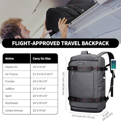 WITZMAN Travel Backpack for Men 35L Carry-on Laptop Backpack Luggage Fit 16 inch TSA Friendly Flight Approved with Shoe Compartment for Airplanes（B718 Silvery Grey） - color: Silvery Grey