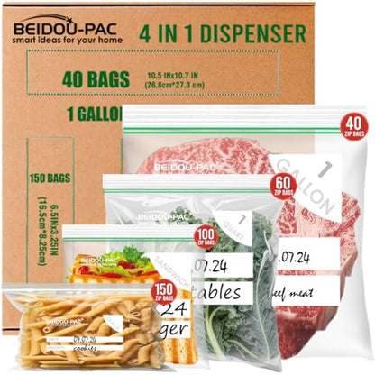 BEIDOU-PAC Combo Storage Zip Bags 350 Count, Resealable Variety Pack With Organizer, Reclosable Clear Plastic Snack, Sandwich, Quart, Gallon Assorted Size Bags - style: Zip | Variety Pack | 350 count