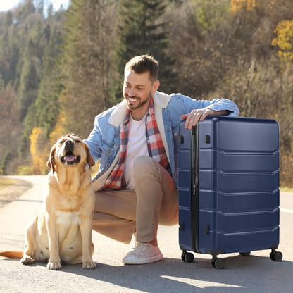 Sweetcrispy 24 Inch Checked Luggage, ABS Lightweight Rolling Hard Shell Suitcase with Smooth Spinner Wheels, Built-in TSA Lock, Durable Travel Suitcase for Business and Vacation Trip, Blue - color: Blue, size: 24 Inch