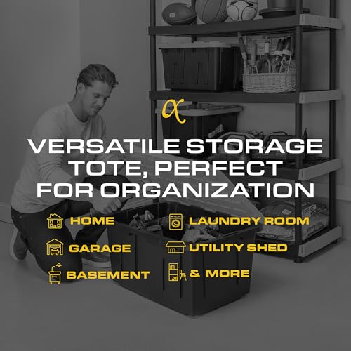 CX Black & Yellow 27-Gallon Heavy Duty Stackable Storage Bins with Lids, Dorm Room Essentials, Moving Boxes, Back to School, Classroom Organization, Home Organization, 4 Pack (14.3"H x 20.6"W x 30.6"D) - size: 27 Gallon