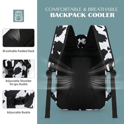 Tuwubi Cooler Backpack 35/42 Cans, Backpack Coolers Insulated Leak Proof for Men Women, Waterproof Soft Sided Lunch Camping Beach Travel Ice Chest Backpack Cooler Bag - color: Cow Print, size: Medium
