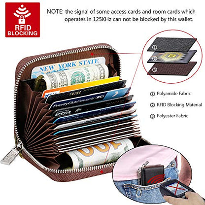 FurArt Zipper Wallet Women, RFID Blocking Credit Card Wallet, Business Card Holder, Compact Size KeyChain Wallet - color: Crazy Horse black